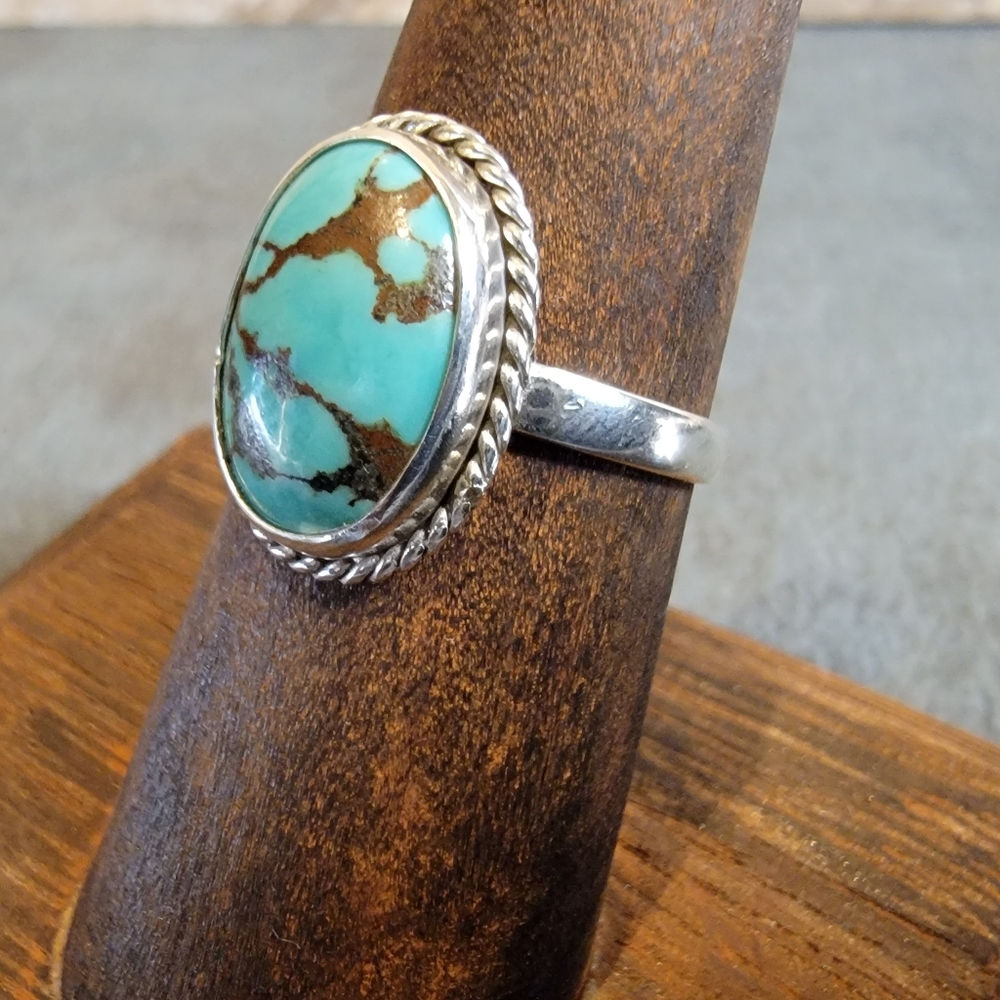 Native Mountain Turquoise Gemstone Ring 7 Sterlin… - image 3